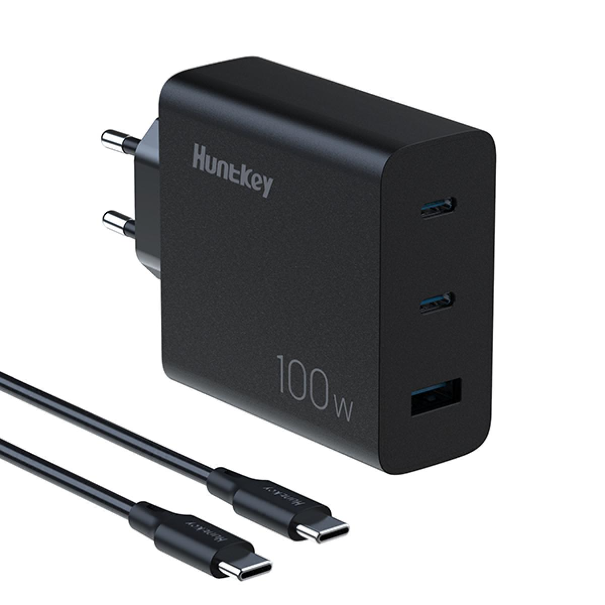 Huntkey 100W GaN PD Wall Charger 2 Pin Plug with Type-C Cable Huntkey 100W GaN PD Wall Charger 2 Pin Plug with Type-C Cable